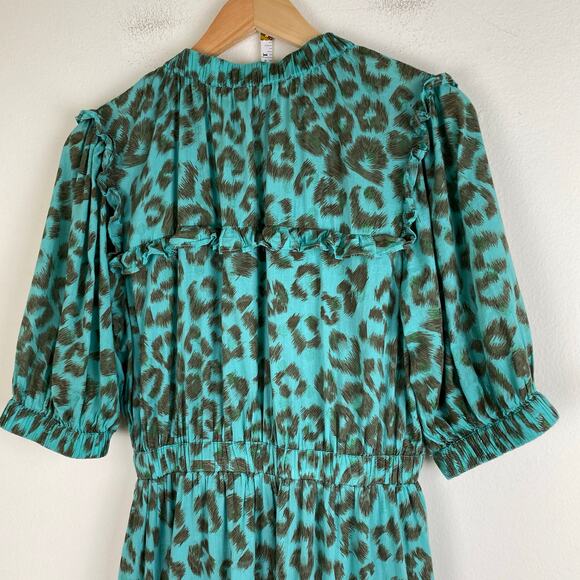 Lola Australia Pacific Midi Dress Size S Turq Green Short Sleeve Animal Cinched - Picture 8 of 14